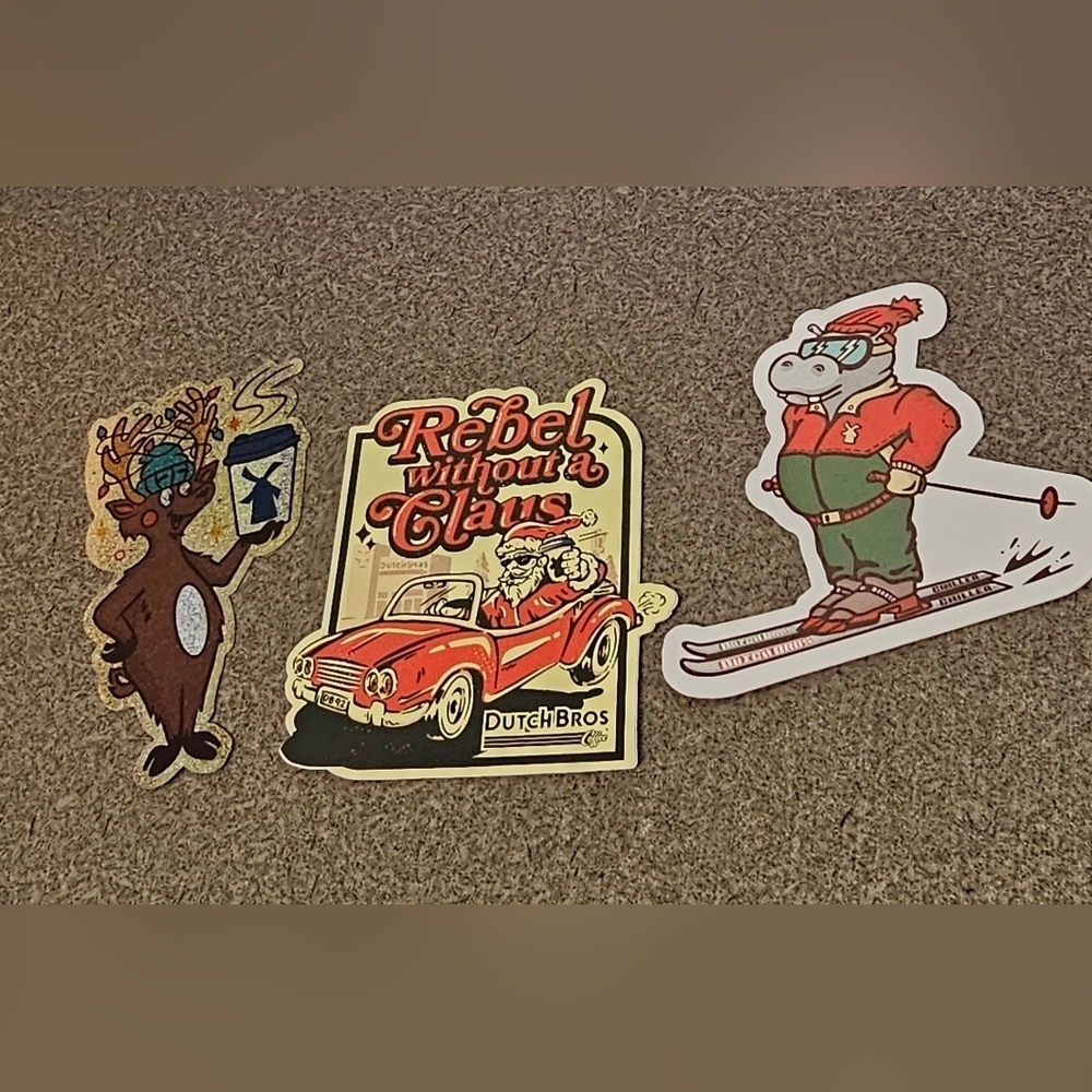Dutch Bros Christmas Sticker Drop December 2023 and 2021 (set of 3)